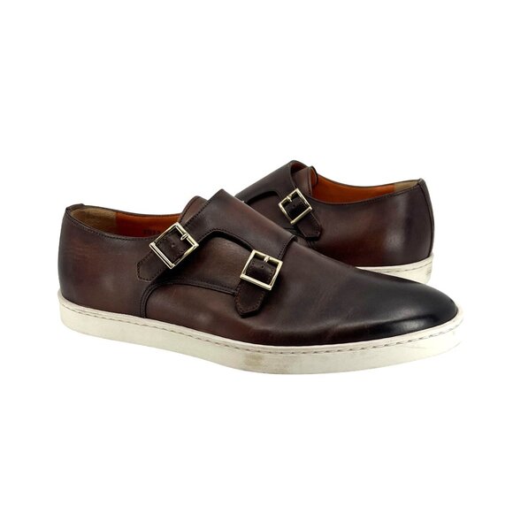 Santani Mens Leather Loafers With Double Monk Strap & Rubber Sole Size 7 - Picture 4 of 8